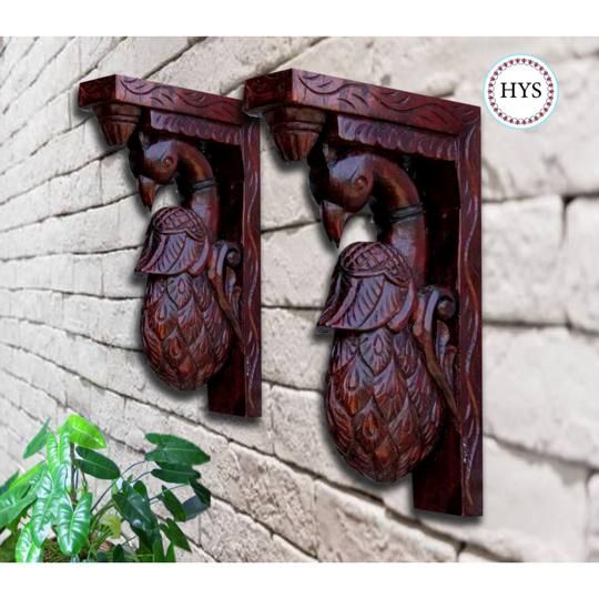 Vintage Style Peacock Brackets/wall Hanging.woodcarved & Handmade .wooden Polish. 1 Unit