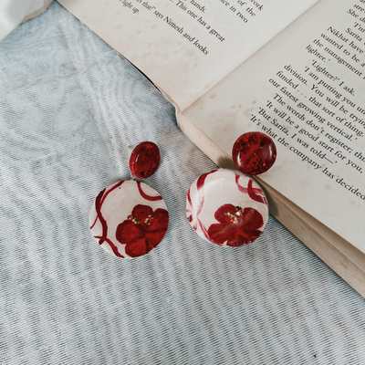 Red Dangles with Hand Painted Floral printed
